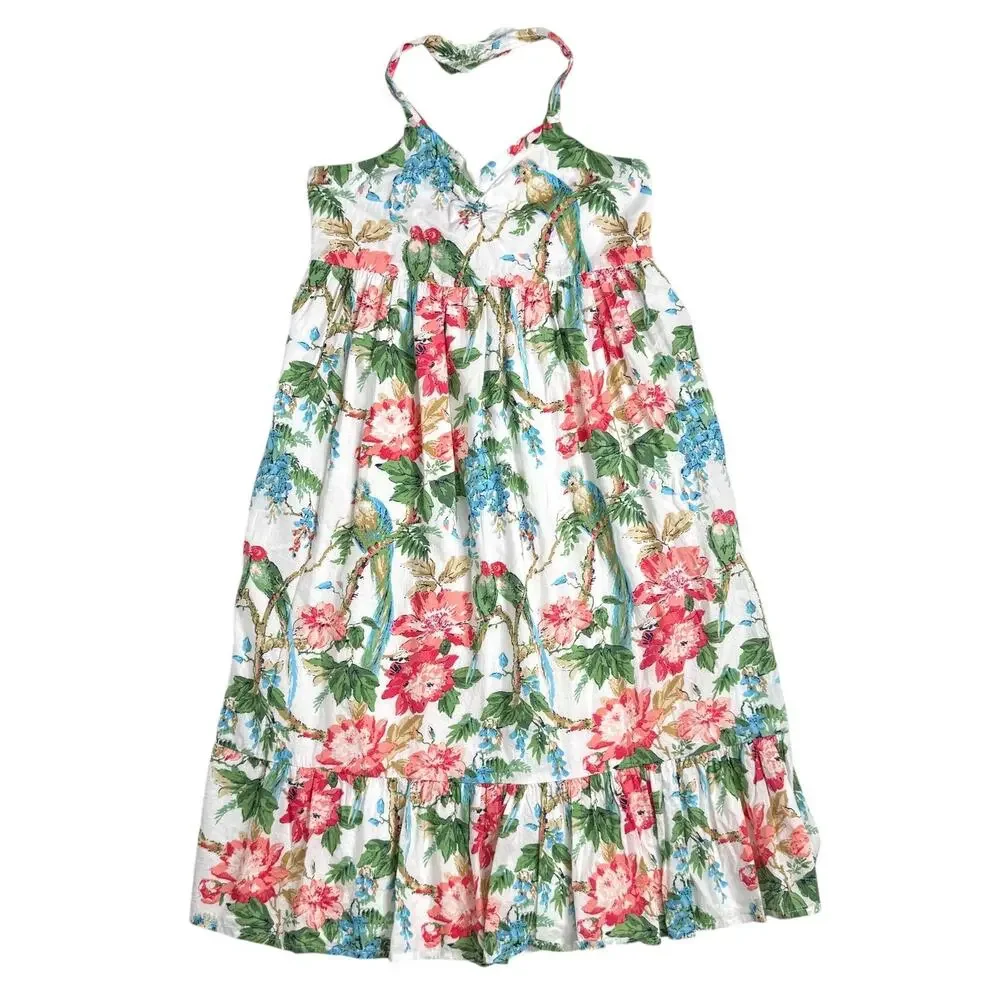 Janie And Jack Dress Girls 10 Tropical Parrot Floral Halter Ruffle Sundress